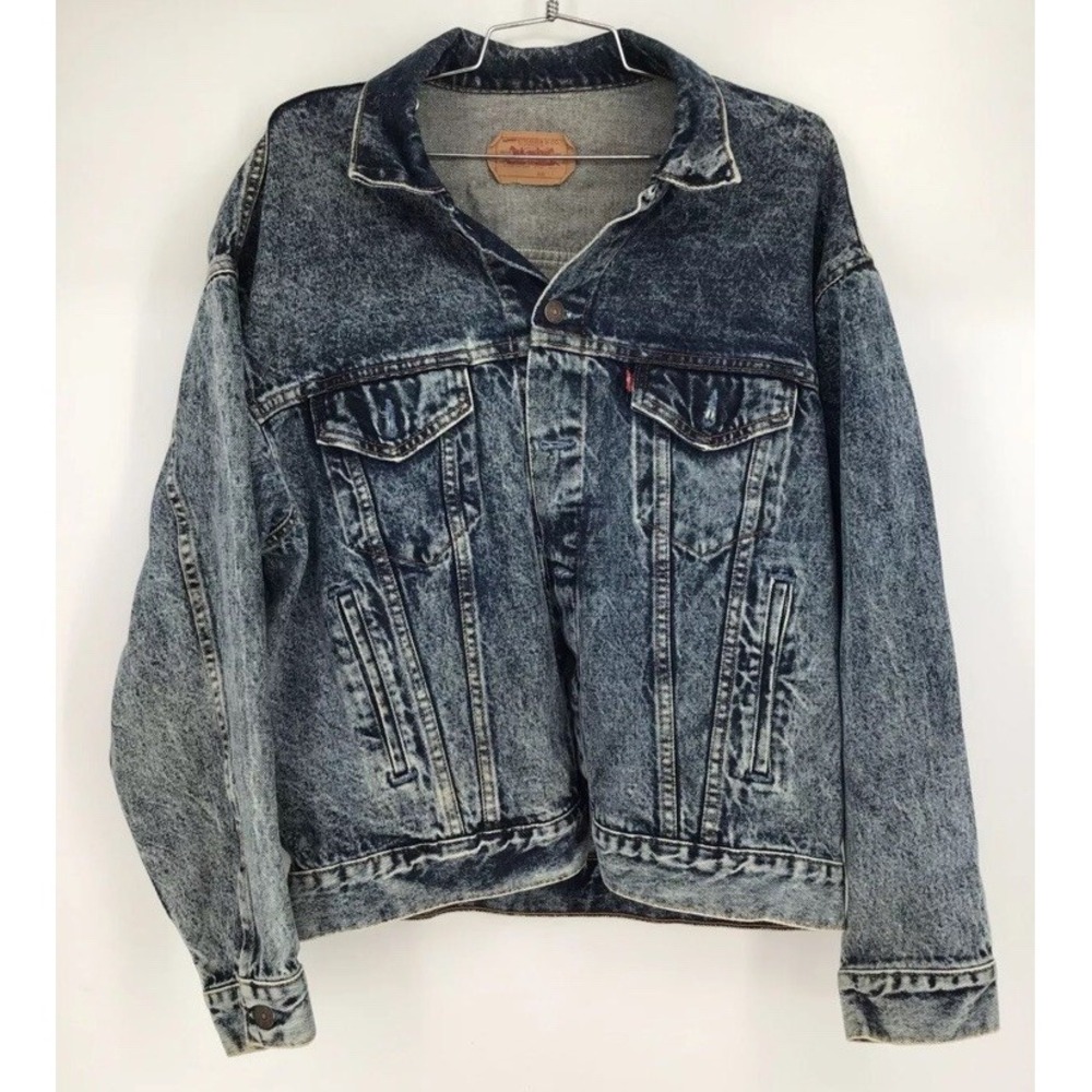 Vtg Blue Acid Wash Levis Denim Trucker Jacket Mens L Made In USA 70507 0227